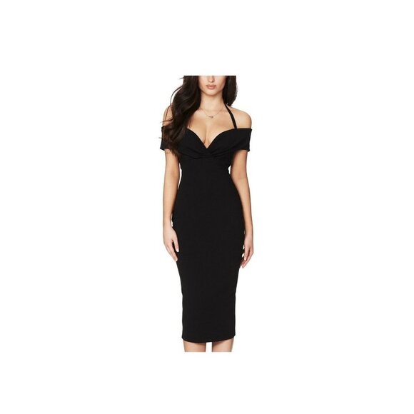 Nookie Womens Athena Off Shoulder Midi Black‎ NON1722 Size Large NWT - Picture 1 of 10